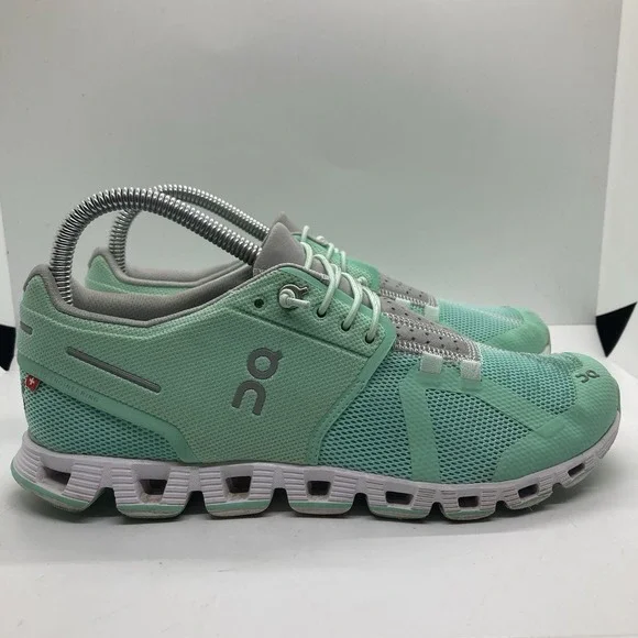 Womens On Cloud Cloud 5 Womens 7 Glacier Grey Meadow Green Running Sneakers Shoe - Picture 3 of 12